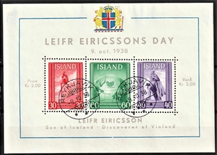 FRIMÆRKER ISLAND | 1938 - AFA 199-201 -  Miniark Leifr Eiricsson - Stemplet